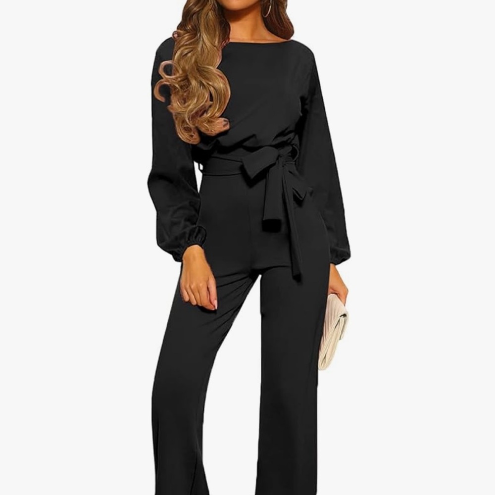 Black Jumpsuit with Billowy Sleeves and Wide-Leg Silhouette